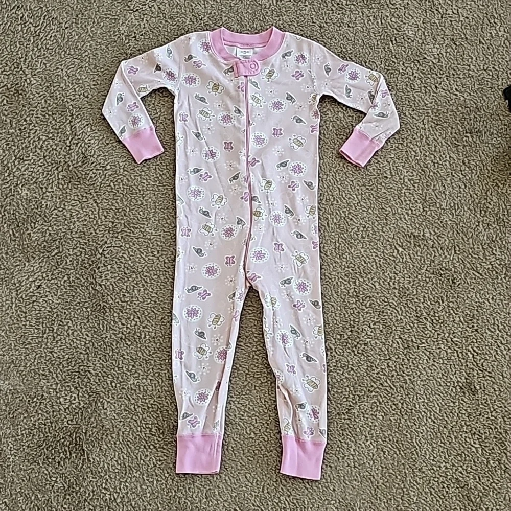 Hanna Andersson zip up Pajama butterflies snails flowers Pink 90CM size 3